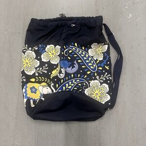 Vera Bradley Drawstring Backpack Gym Sack Bag Elephant Floral Navy Yellow Blue‎